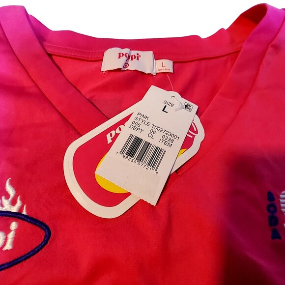 Poppi Pink "Thirst No More" Graphic Tee - Large Striped Short Sleeves  V-Neck - Picture 3 of 7